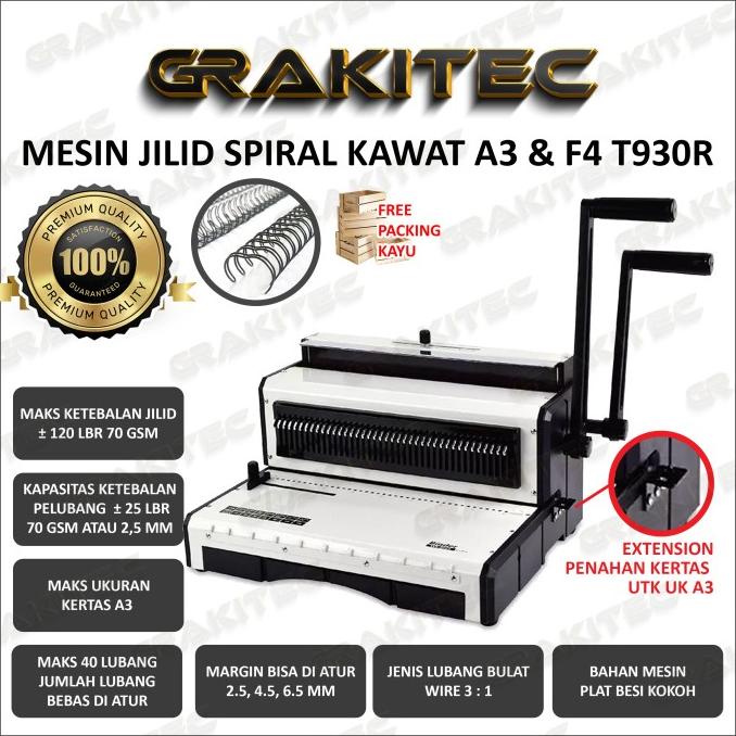 Mesin Jilid Spiral Kawat F4 & A3 Lubang Bulat 3:1 Premium GK-TECH ---READY---