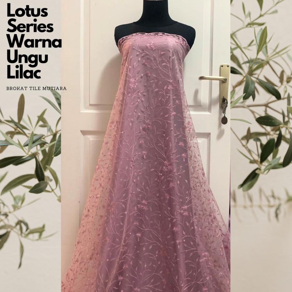 [KODE MJZQN] Bahan Kain Kebaya Brokat Brukat Tile Mutiara Lotus New Series Warna Ungu Lilac