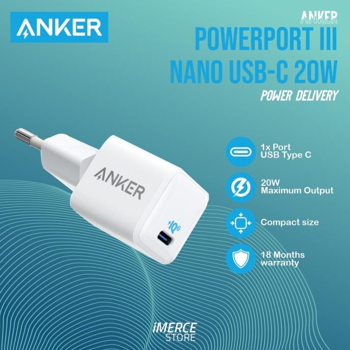 HARGA DISKON ANKER Powerport III Nano Type C PD 20W USB 3.0 Head Charger ORIGINAL
