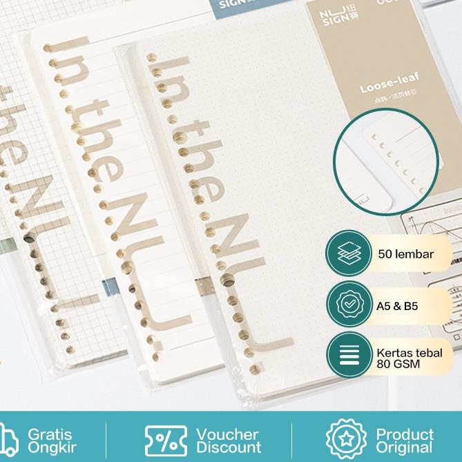 

Sale | TD4 | Nusign Loose-leaf Notebook Refill / Isi Binder A5 B5 Garis Grid Dot 50 Lembar NS31X