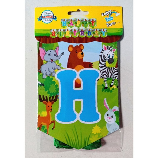 Banner Happy Birthday Tema Jungle Animal Set