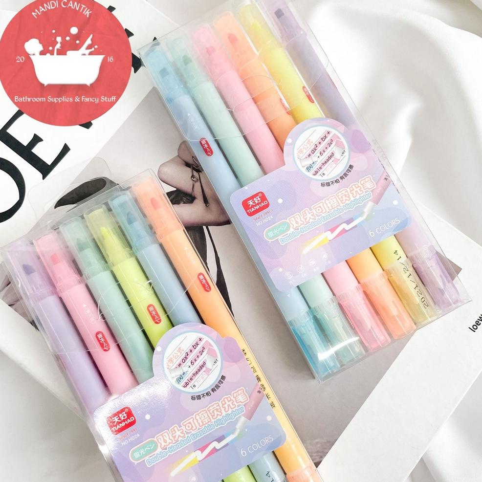

[KODE NCBRM] Highlighter dua sisi 2 sisi bisa di hapus dengan box eraseable BUKAN MERK STABILO alat tulis kantor unik lucu viral