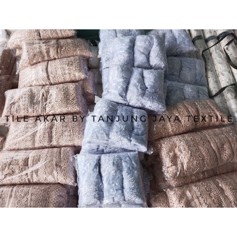 renda tile akar teratai lebar ukuran 21 cm warna Milo, Bw, Putih isi 15yrd/ikt