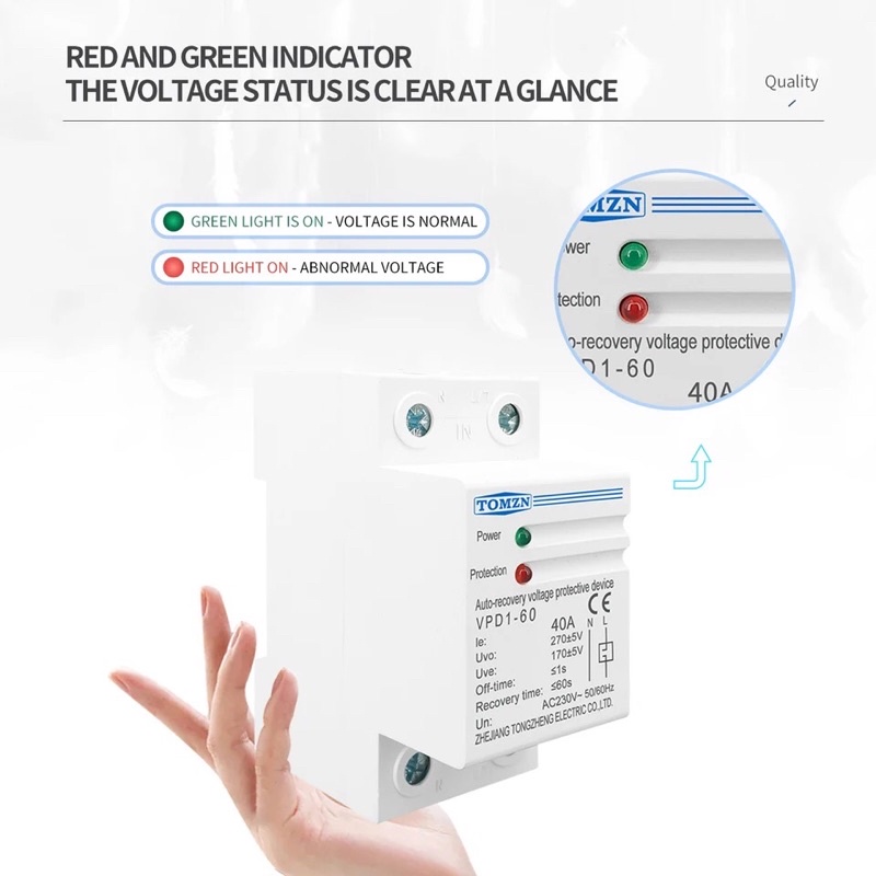 Recovery reconnect over under voltage protection relay 230V 40A 60A