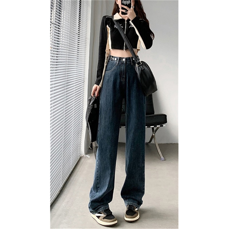 Korean Celana Jeans High Waist Wanita All-match Loose