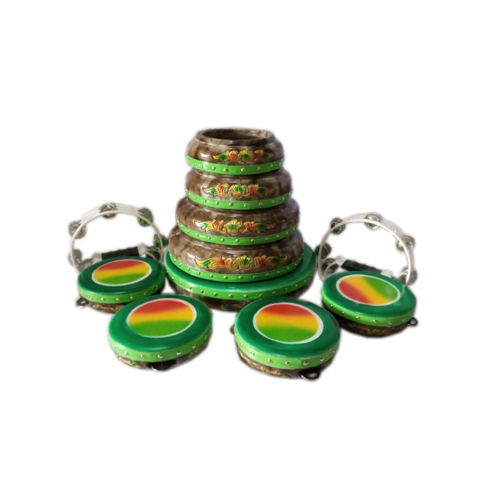 Terlaris Rebana 1 Set Lengkap 11 Alat Komplit Laski Pelangi Polos Ukir M, Yunus