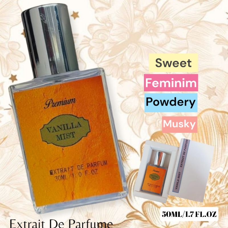 PARFUM PRIA DAN WANITA WANGI TAHAN LAMA EDT DAN EXTRAIT VANILLA MIST 30ML DAN 50ML