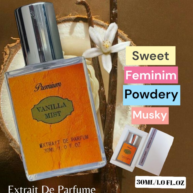 PARFUM PRIA DAN WANITA WANGI TAHAN LAMA EDT DAN EXTRAIT VANILLA MIST 30ML DAN 50ML