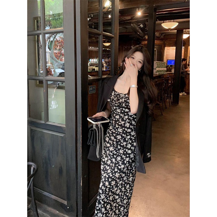dress floral korea Gaun Wanita Pinggang Tinggi Bunga Prancis2023Pakaian Musim Panas Gaun Panjang Ker
