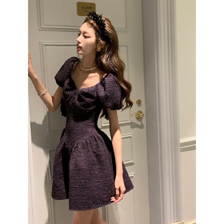 dress floral korea Arier Gaun Lembut Lengan Pendek Prancis, Rok Model Pengontrol Pinggang Amoi Chann