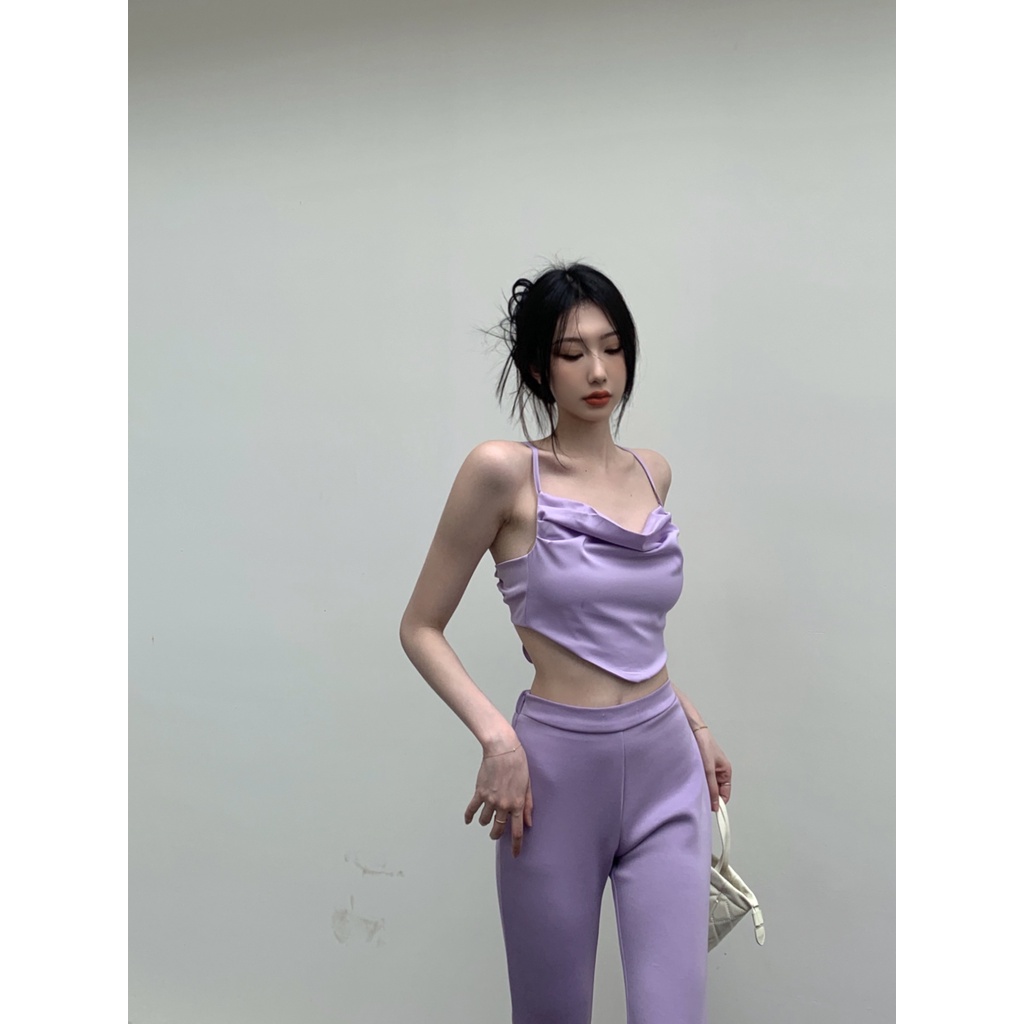 ┋celana wanita import hot girl camisole top women s summer suit small high waist flared trousers mengepel celana two-piece pants wanita celana highwaist