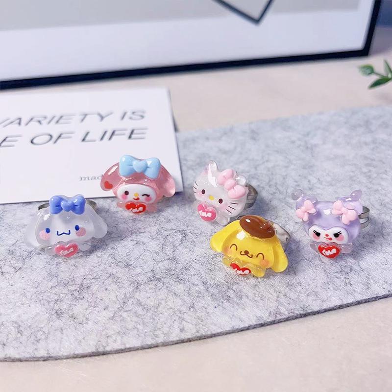 【Bayar di tempat】 Cincin Model Terbuka Desain Anjing Cinnamoroll Kulomi Bahan Resin Untuk Pasangan