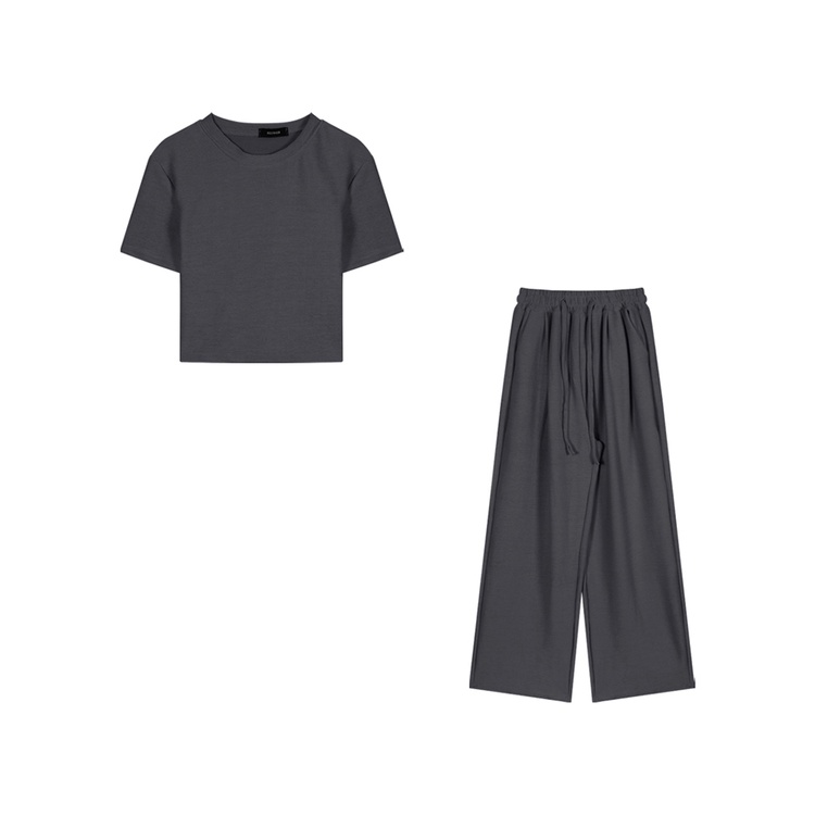 ♣celana wanita import versi korea pink serut celana kasual wanita musim panas bagian tipis pinggang tinggi longgar lebar kaki celana lurus celana mengepel celana celana wanita celana highwaist