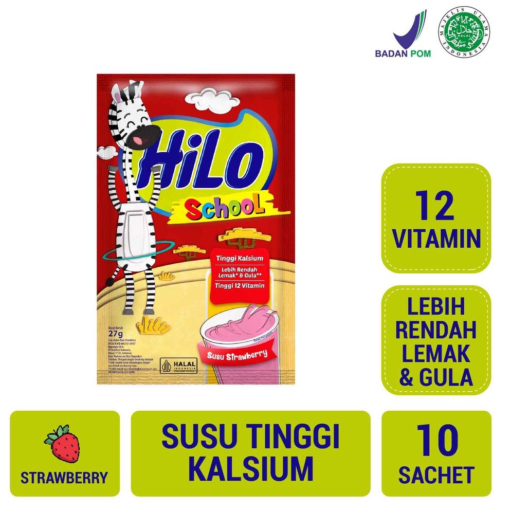 

✓ HiLo School Susu Strawberry 10 Sachet - Susu Tinggi Kalsium Lebih Rendah Gula