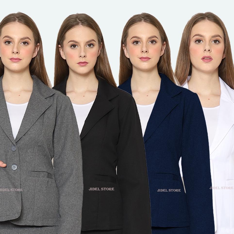 ✓ Blazer Formal Wanita, HITAM PUTIH ABU DONGKER S-5L JUMBO BIG SIZE Jas Blazer Kantor Wanita, Blezer