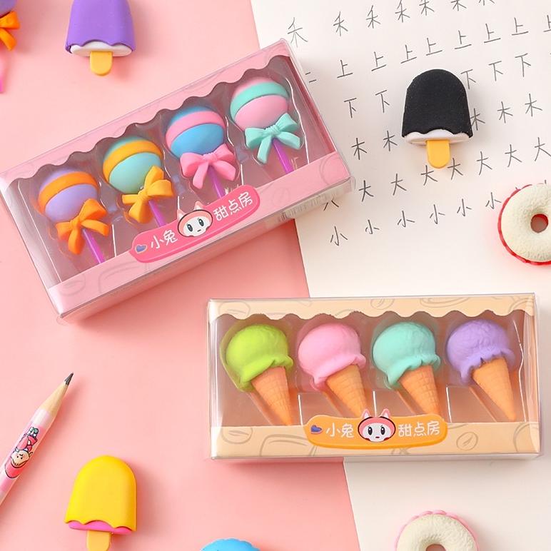 

Murah Kikidoo Penghapus Lucu Bentuk Maknana Ice Cream Set Eraser Ins 4Pcs