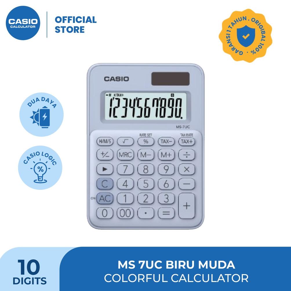 

CASIO KALKULATOR - MS-7UC - Biru Muda - Kalkulator Kantor - Seri Colorful - 10 digit