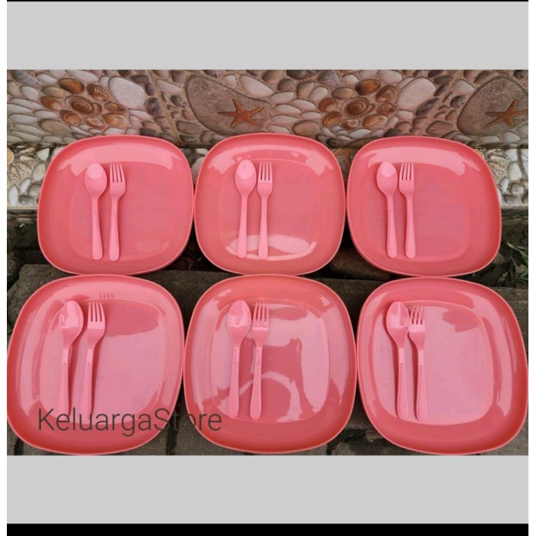 18 PCS PAKET PROMO ALAT MAKAN PIRING SHAFANA KOTAK+ 6SENDOK 6GARPU HOYA