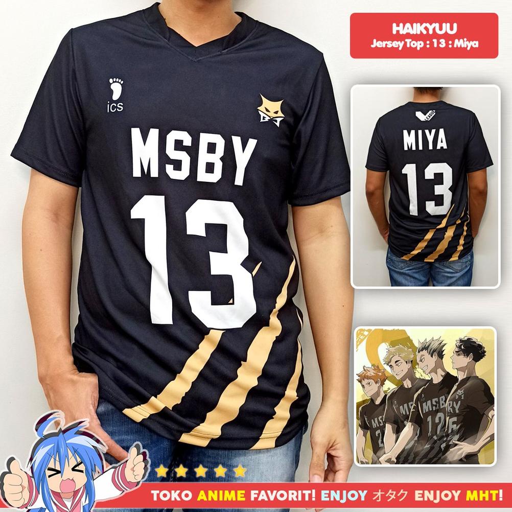 Kostum Anime Cosplay Haikyuu Kaos Atasan Jersey MSBY Black Jackals No. 13 Miya Atsumu