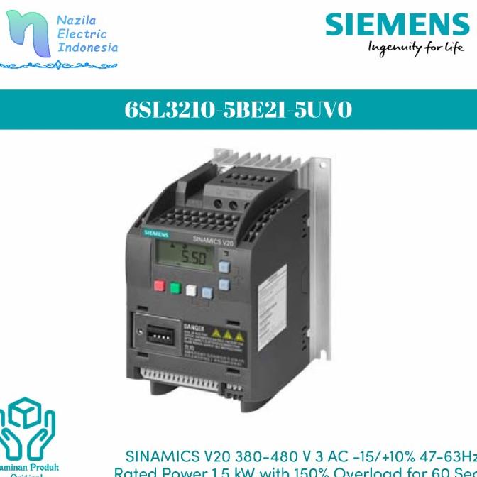 Siemens Sinamics 6SL3210-5BE21-5UV0 V20 FSA 380-480V 1.5kW Inverter