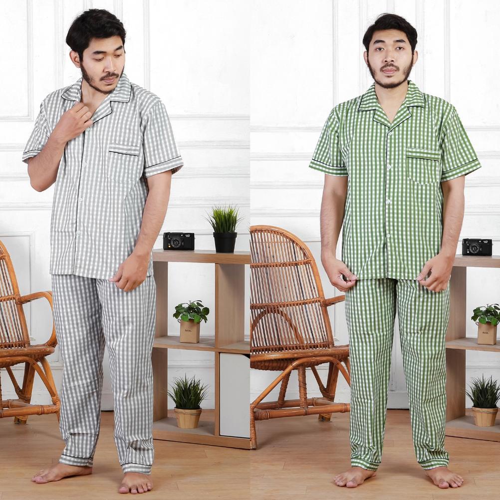 Piyama Pria Polos & Motif / Kotak Salur Garis / Katun Baju Tidur Laki Laki / Cowo Man Pajamas Rumah