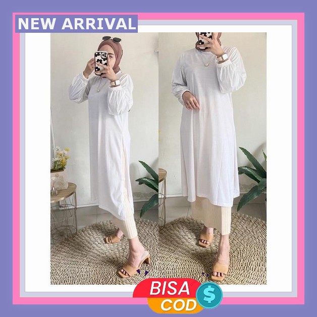 Atasan Long Tunik Putih Bordir Jumbo Wanita Bahan Wolpeach Xxl Ld 120 Lengan Panjang Adem Premium Ke