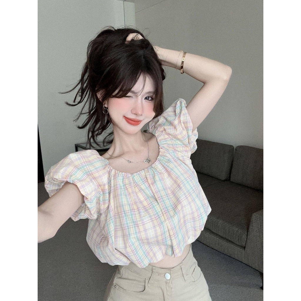 blouse korean style  Baju Wanita Muda Lucu2023Baju Bahu Terbuka Lengan Pendek, Baju Bahu Terbu