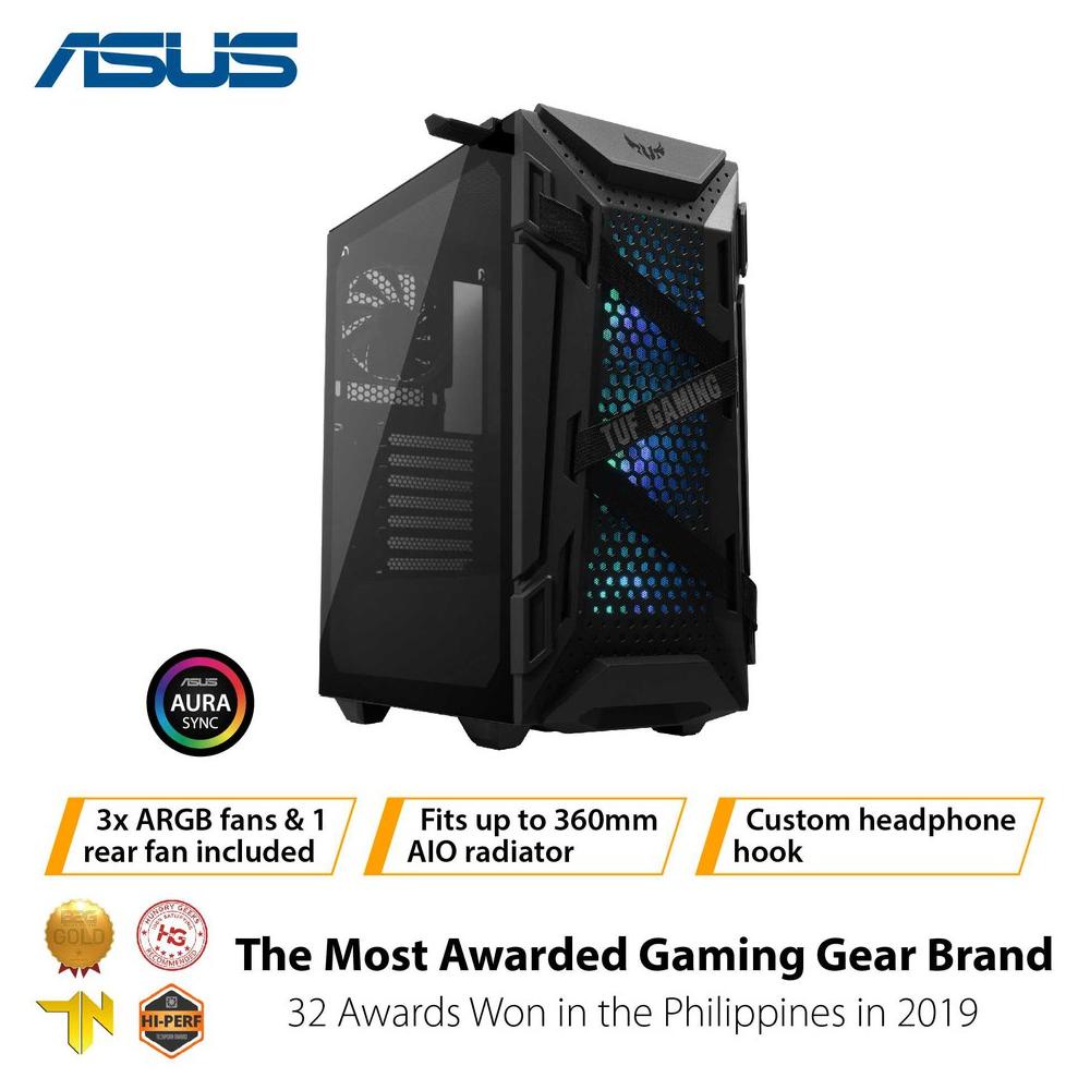 Asus Tuf Gaming Gt301 Atx Mid-Tower Compact Case With Tempered Glass Side Panel, Honeycomb Front