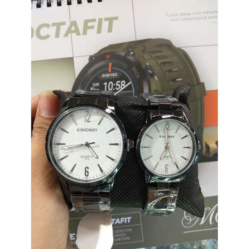 Jam Tangan Couple Pria Wanita Kingway Polos Rantai Stainless Steel Analog