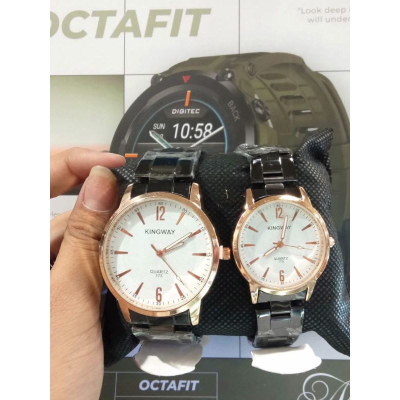 Jam Tangan Couple Analog Rantai Stainless Steels Kingway Polos