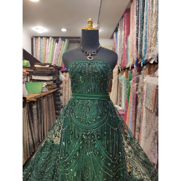 Kain Tile Ziad Nakad Sequin Dress Sapto Payet Hijau Emerald