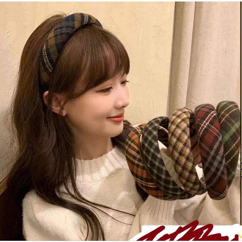 Bando Kain Tebal Empuk Motif Flanel Batik Bandana Korean Headband Lebar