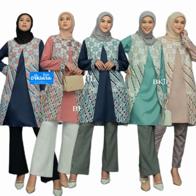 Ori Aksara Batik - Tunik Batik Wanita Modern Kombinasi Moscrepe Lengan Panjang Jumbo Big Size M L XL