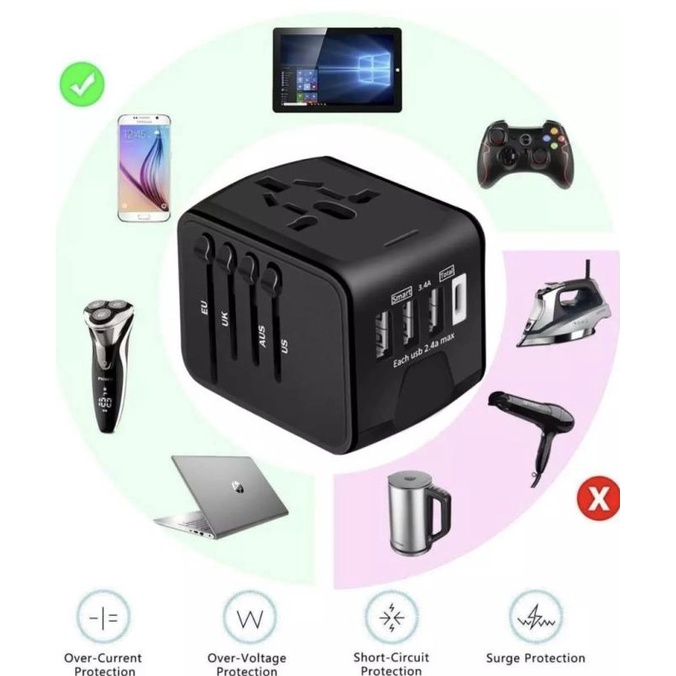 Charger Travel Universal Travel Adaptor 3 port USB + 1 type c