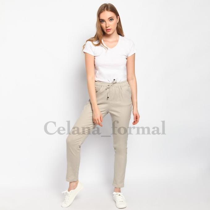CELANA CHINO WANITA PINGGANG KARET SLIM FIT KATUN TWILL/CHINO WANITA