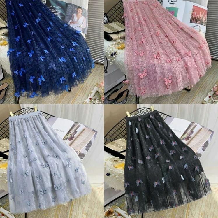 [KODE ZC254] Rok Tutu 3D Import / Maxi Skirt Motif Kupu Kupu Timbul