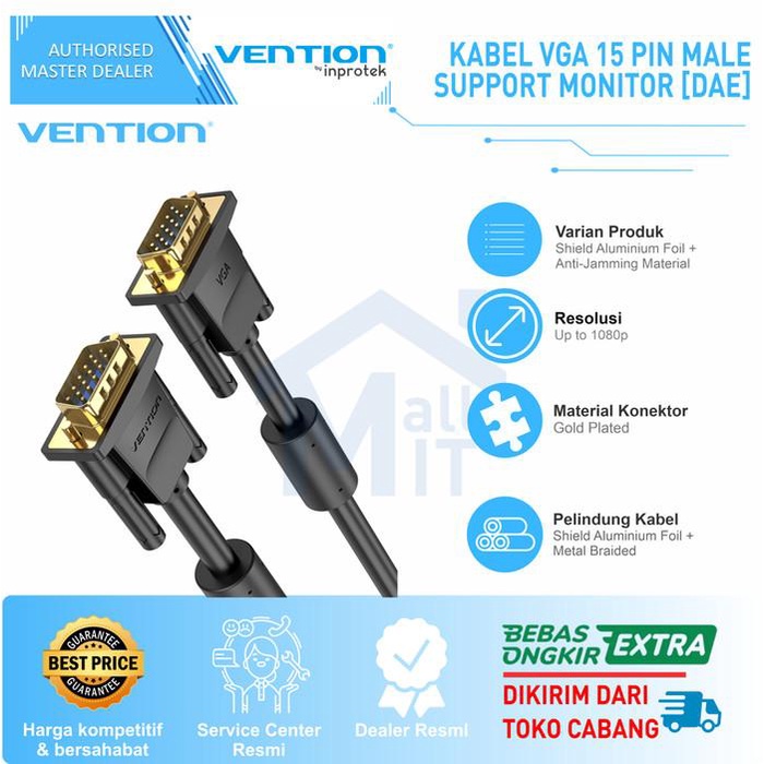 Terlaris Vention Kabel Vga 15 Pin 1080P Full Hd Monitor Asus Samsung Lg Dae