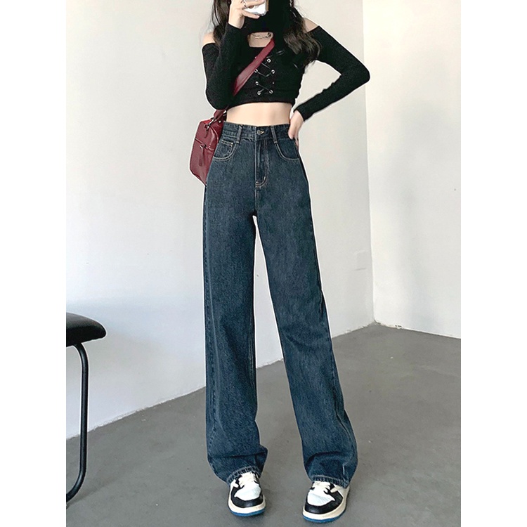 NEW Korean Style Kekinian High Waist Straight Pants Baggy Panjang Kulot Panjang Celana Jeans Wanita