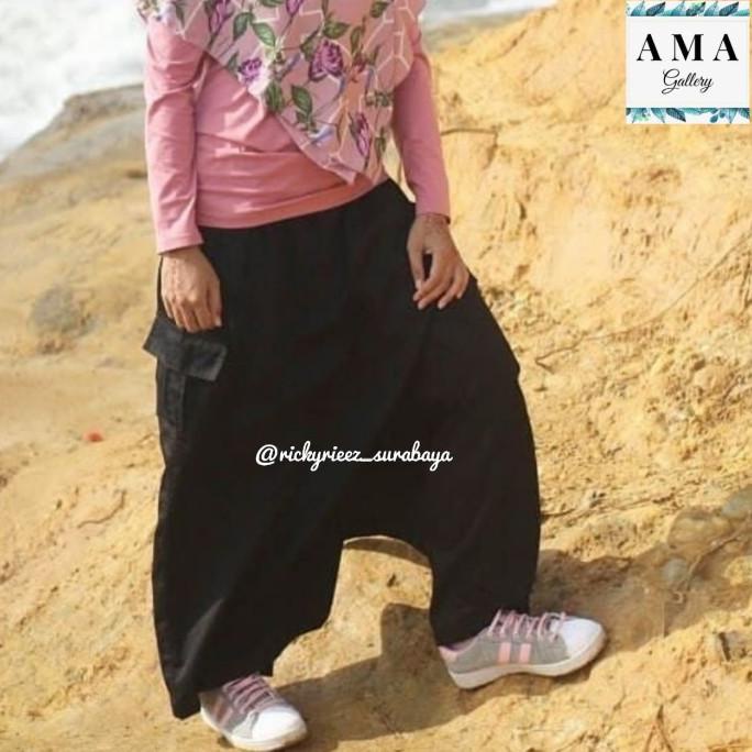 Celana Pendaki Gunung Wanita Rickyrieez Kulot Rocela Katun Drill Hitam