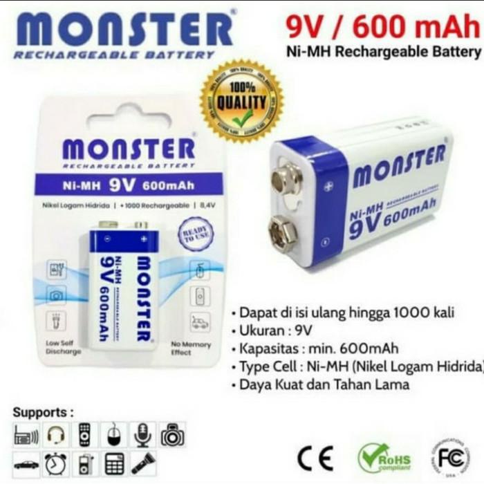 Terlaris Koba Batu Baterai Kotak 9V Rechargeable / Batre Cas Monster 9V 600Mah