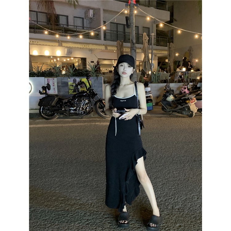 ❍▫✑gaun musim panas pantai pantai rok tali selempang liburan gaya rompi gaun wanita musim panas hot gadis backless tidak teratur celah rok tas pinggul rok