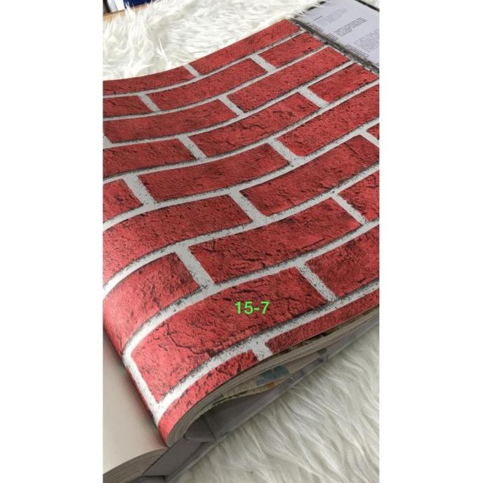 Wallpaper Dinding Efek 3D Motif Batu Bata Merah Coklat