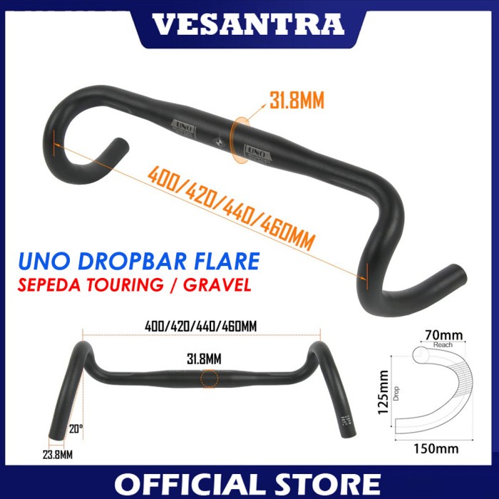 UNO FL12 Dropbar Flare Stang Sepeda Gravel Touring Roadbike Alloy