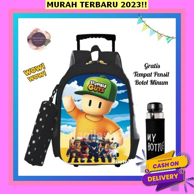 Tas Ransel Troli Anak Perempuan Motif 3D Un1Qorn Rainbow Gratis Botol Minum Untuk Tk Dan Sd Tas Rans