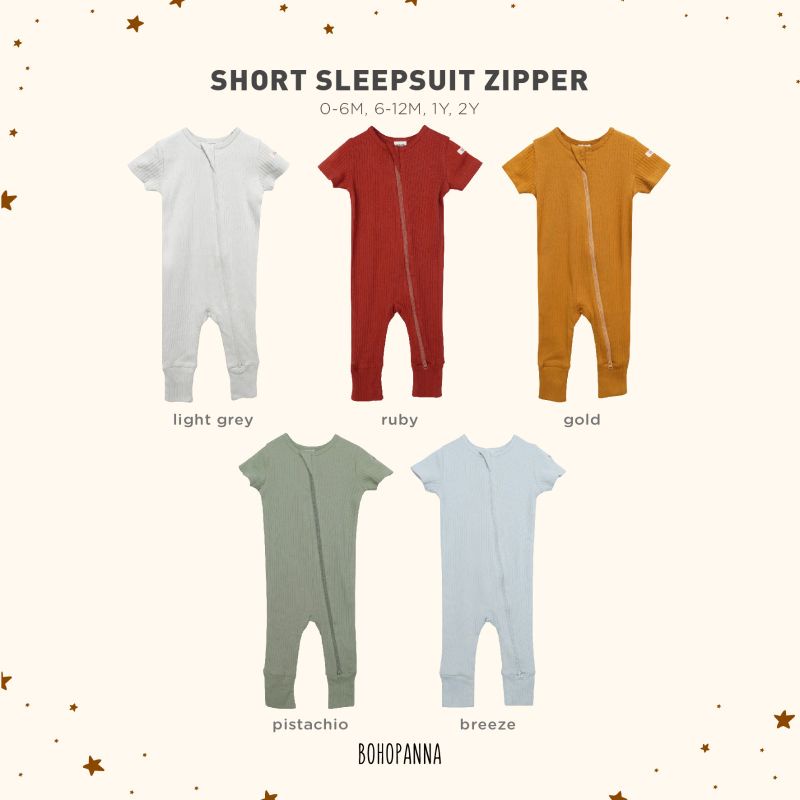 Short Sleepsuit zipper Bohopanna B48 / Sleepsuit Bayi Unisex / Sleepsuit Bayi Polos Katun / Baju Tidur Bayi Unisex Bohopanna