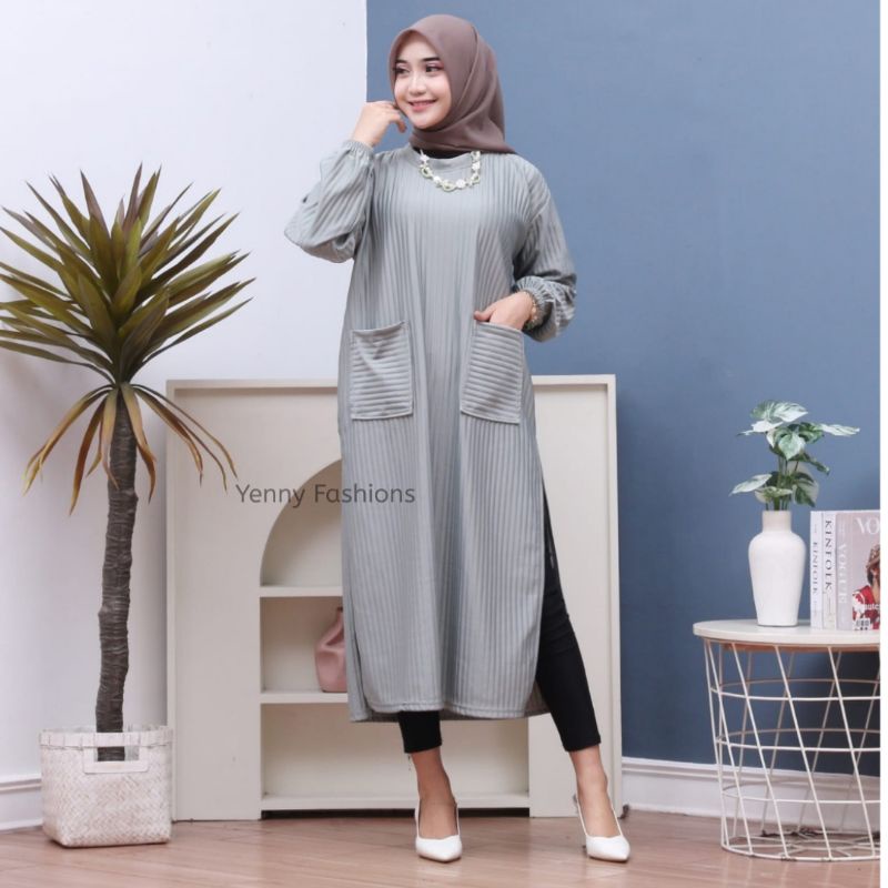 Long Tunik Jumbo Hornet Knit Kimia Tunik Hornet Knit Premium Import