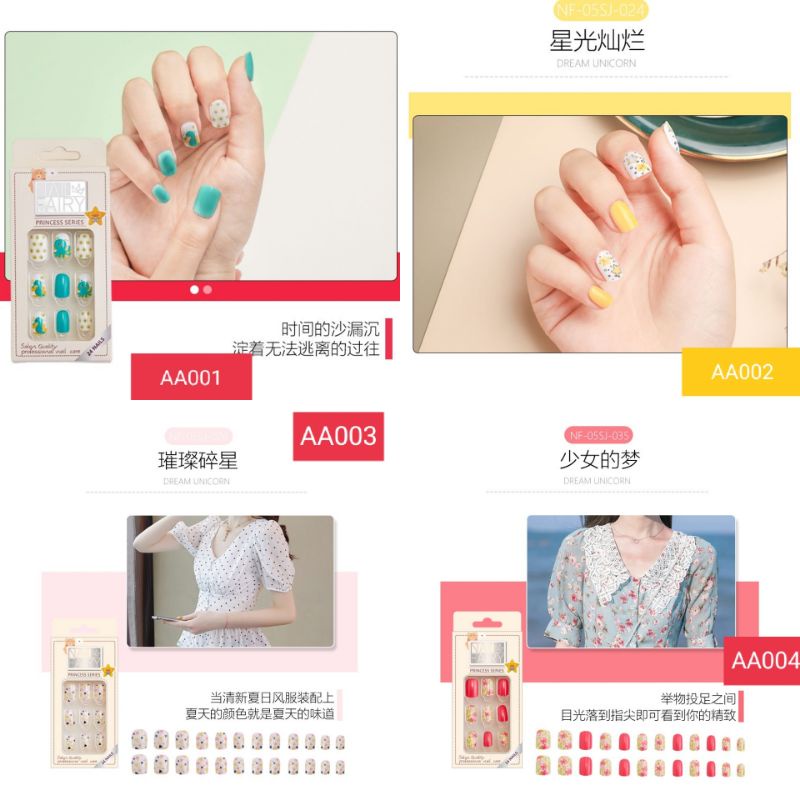 Series AA-Kuku Palsu Korea Cantik Fake Nail Lucu Cute Kawaii Murah Bagus Kece Nails Art Model Terbar