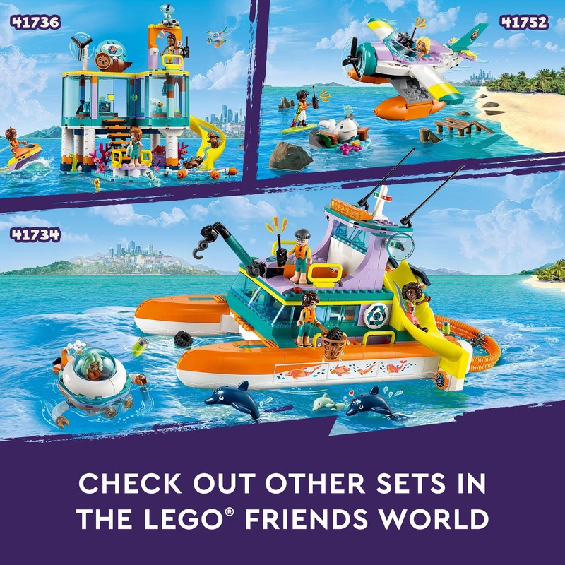 LEGO Friends 41734 Sea Rescue Boat Building Toy Set (717 Pieces) Mainan Balok (7 Tahun+)