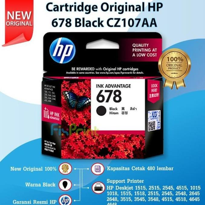 Cartridge Original Hp 678 Black Cz107Aa Tinta Printer Hp Deskjet 1515 Doaibunda12