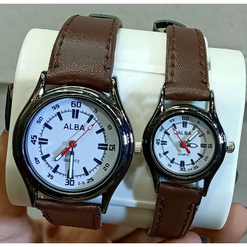 JAM TANGAN COUPLE  MURAH FASHION AB KULIT  9H BALOK Ring hitam